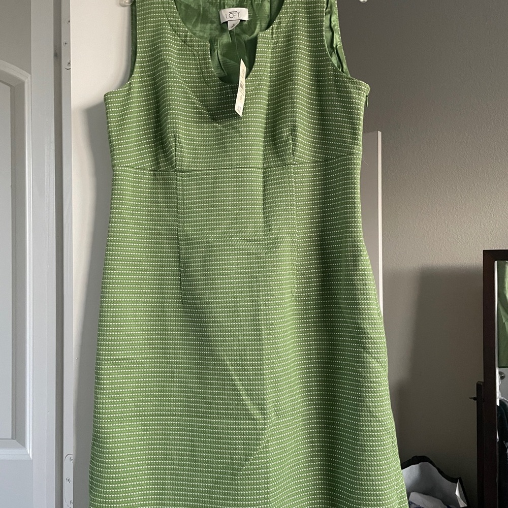 LOFT Green Textured Sleeveless Midi Dress